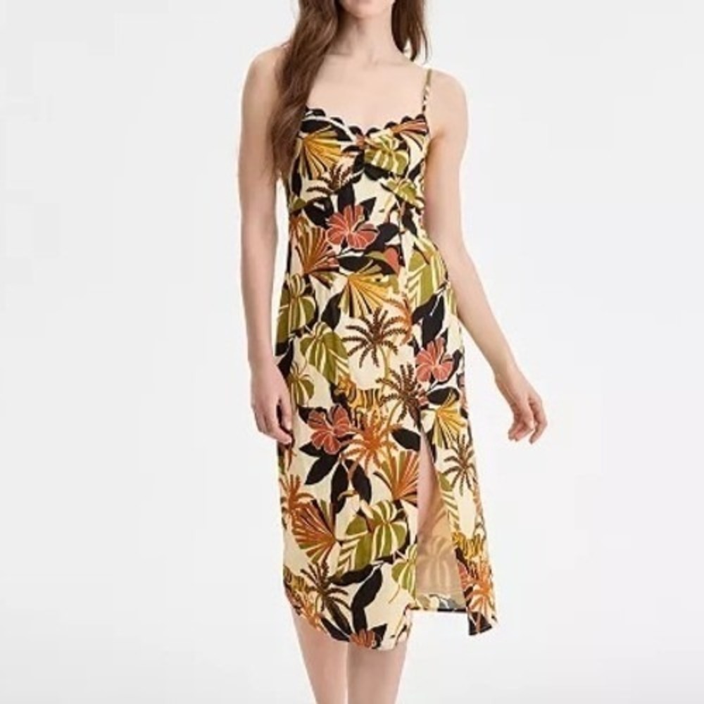 ROW A Scalloped Printed Slip Midi Floral Multi Dress Juniors Size S NWT